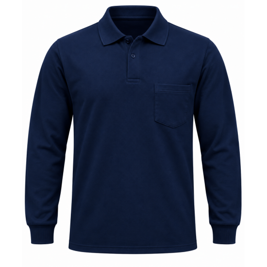 Lacivert 2 İplikli Polo Yaka Kışlık Sweatshirt
