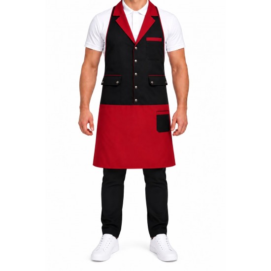 Premium Cafe Önlük Siyah/Kırmızı