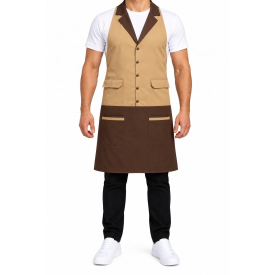 Premium Cafe Önlük Kahverengi/Krem Rengi