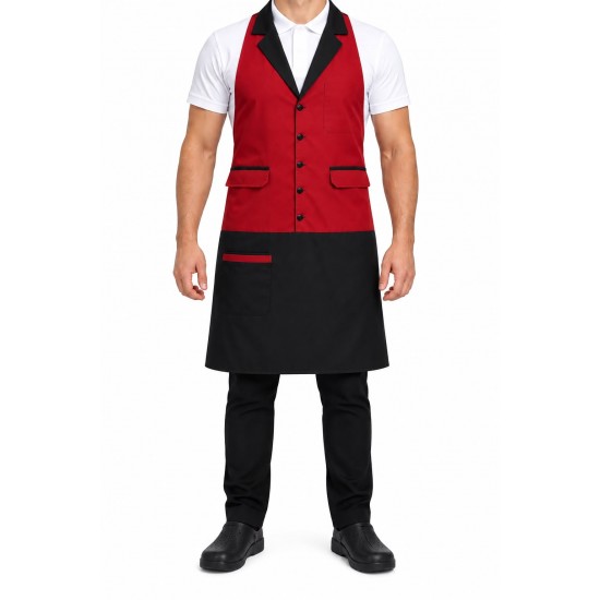 Premium Cafe Önlük Kırmızı/Siyah