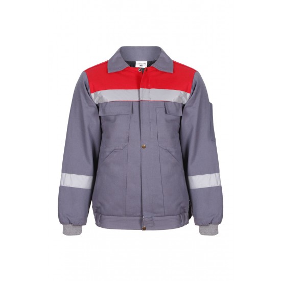 7x7 Gabardin Kışlık Mont Gri/Kırmızı
