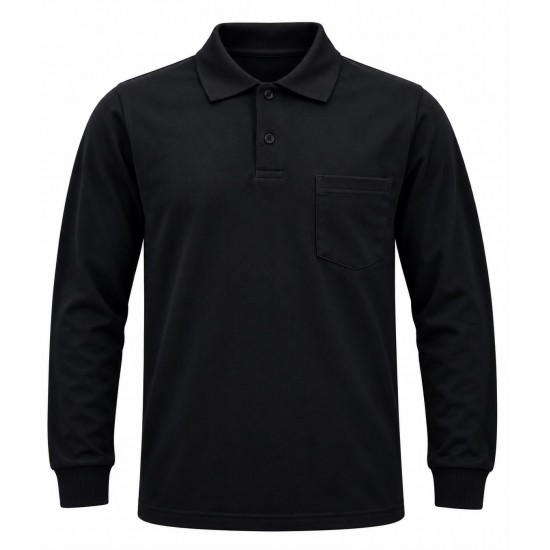 Siyah 2 İplikli Polo Yaka Kışlık Swearshirt